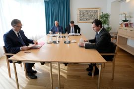 Serbia's President Aleksandar Vucic, EU foreign policy chief Josep Borrell, EU Special Representative Miroslav Lajcak and Kosovo's Prime Minister Albin Kurti meet in Brussels