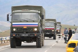Russian peacekeepers leave the Nagorno-Karabakh region after Azerbaijan&#39;s military takeover [Irakli Gedenidze/Reuters]