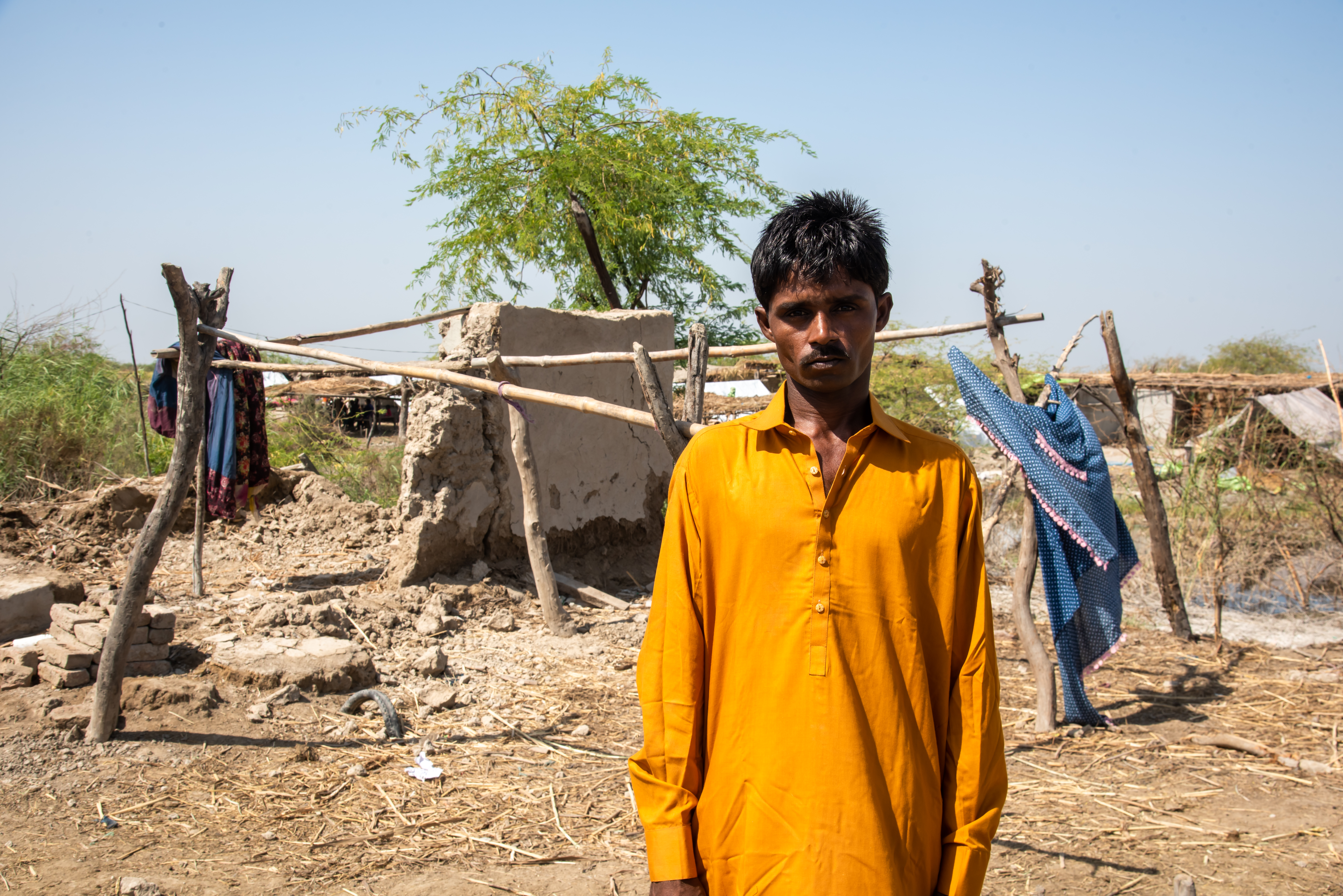 "Rebuilding is meaningless if I have to do it over and over again." Arjun recounts how his house in district Badin has been completely destroyed thrice due to the floods. The constant cycle of destruction and rebuilding has left him feeling anxious and overwhelmed.