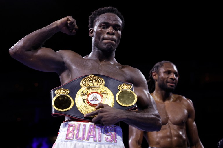oshua Buatsi celebrates winning his fight against Craig Richards