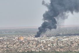 Drone footage shows black smoke over Khartoum North on May 1, 2023
