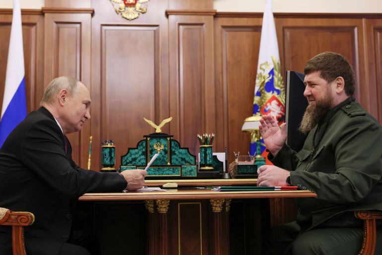 Russian President Vladimir Putin attends a meeting with Chechen leader Ramzan Kadyrov in Moscow in September 2023