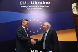 Ukrainian Foreign Minister Dmytro Kuleba and European Union Foreign Policy Chief Josep Borrell meet before EU-Ukraine foreign ministers meeting in Kyiv [Handout/Press service of the Ministry of Foreign Affairs of Ukraine via Reuters]