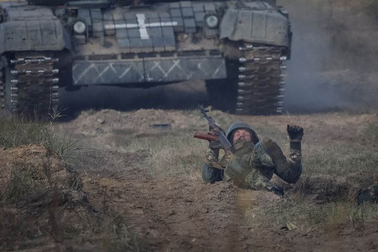 A Ukrainian serviceman attends an exercise in Chernihiv region, Ukraine, October 13