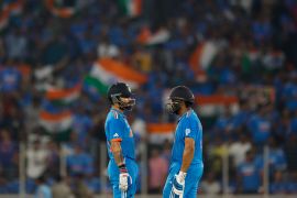India&#039;s Rohit Sharma and Virat Kohli during a World Cup match against Pakistan in Ahmedabad [File: Adnan Abidi/Reuters]
