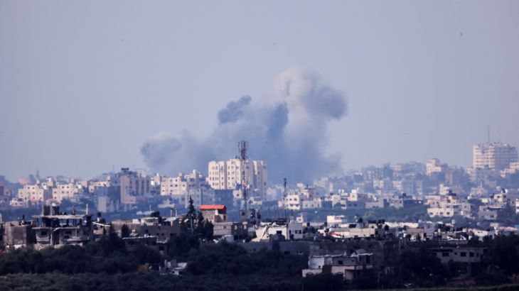 Smoke rises in the air above Gaza following Israeli bombings, as seen from Israel's border with the Gaza Strip, in southern Israel October 16, 2023.