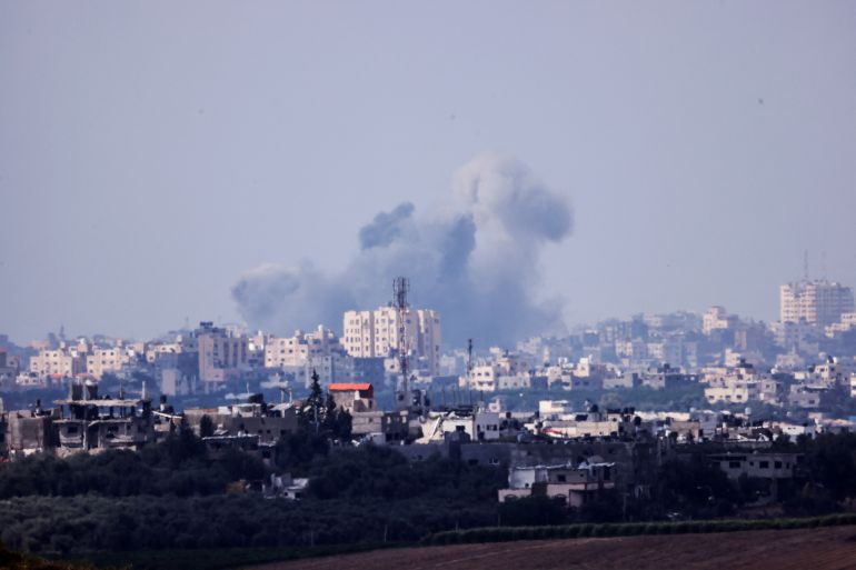 Smoke rises in the air above Gaza following Israeli bombings, as seen from Israel's border with the Gaza Strip, in southern Israel October 16, 2023.