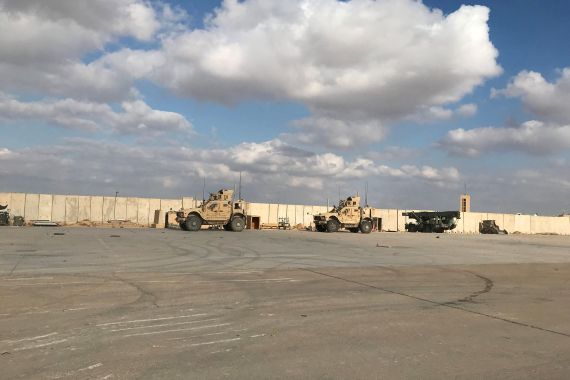 Military vehicles of US soldiers at a base in Iraq