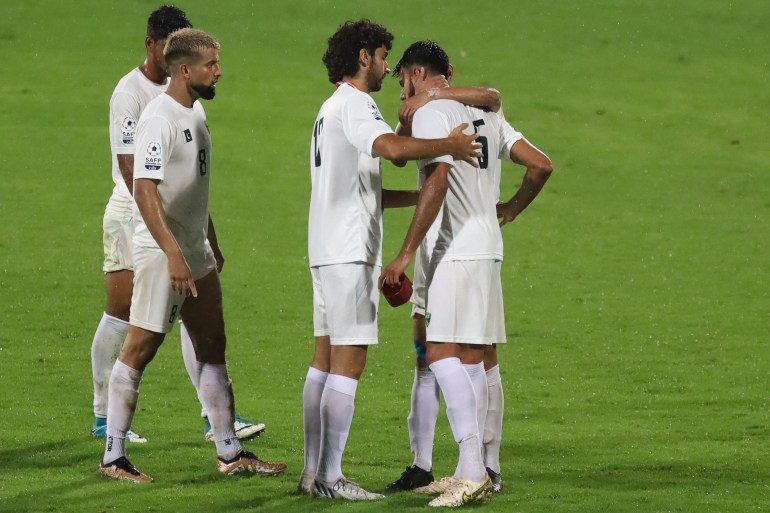 Pakistani football console each other after losing to India