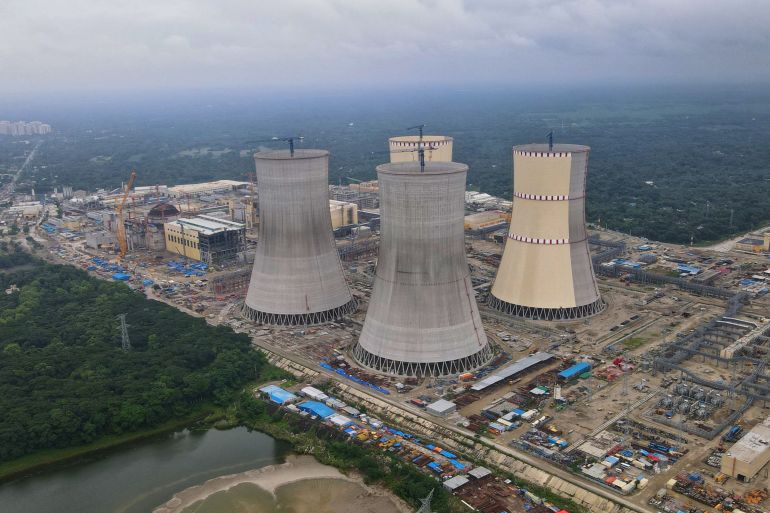 his aerial photograph taken on on October 4, 2023, shows the Rooppur Nuclear Power Plant in Rooppur. - Bangladesh on October 5 accepted the first uranium delivery for its Russia-backed nuclear plant, a project aimed at bolstering its overstretched energy grid but complicated by sanctions on Moscow. (Photo by Abdul GONI / AFP)