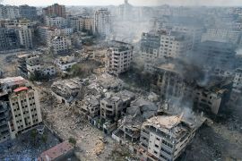 heavily damaged buildings following Israeli airstrikes in Gaza Cit