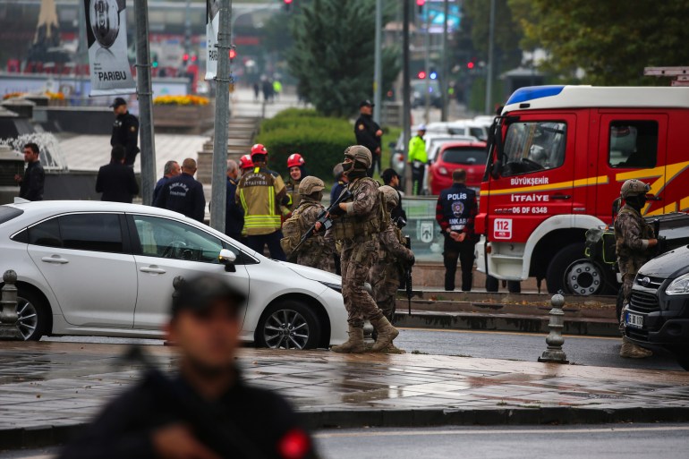 Turkish security forces cordon off an area after an explosion in Ankara, Sunday