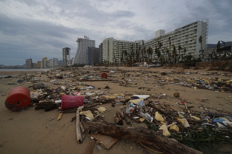 Debris lays on the beach after Hurricane Otis ripped through Acapulco, Mexico