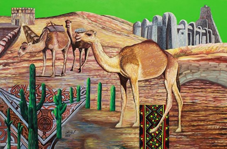 Almadhoun's 2017 art titled "The desert Bedouins"