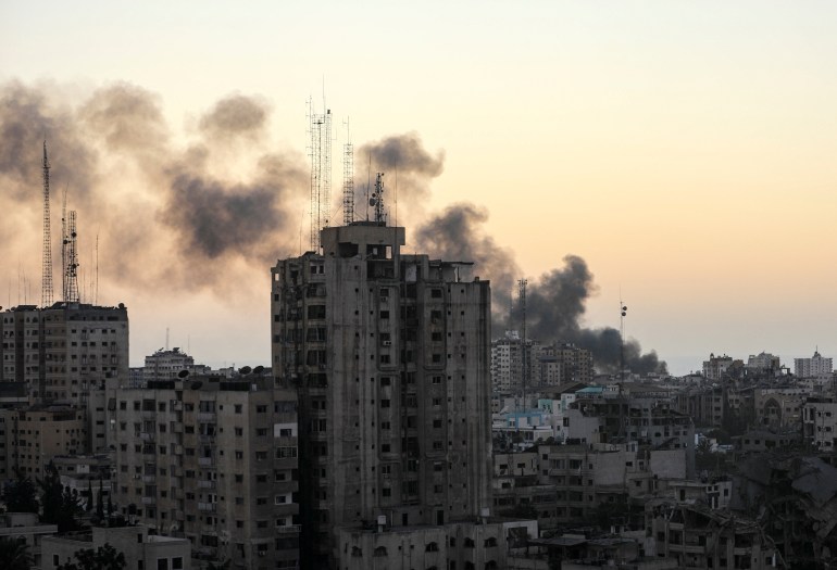Smoke rises following Israeli strikes, amid the ongoing conflict between Israel and Palestinian Islamist group Hamas, in Gaza City, November 7