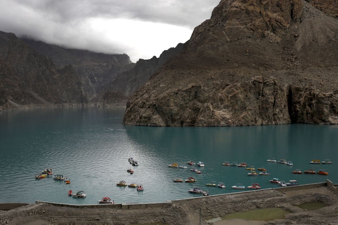 Boats gather on Attabad lake, which was formed due to a landslide in Attabad, in the Karakoram mountain range in the Gilgit-Baltistan region of Pakistan.