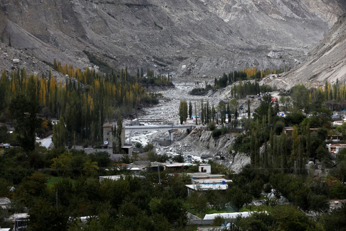 A view of the newly built Hassanabad bridge, which replaced a bridge that collapsed when the Shisper glacier caused Glacial Lake Outburst Flooding (GLOF), in Hassanabad village, Hunza valley, in the Karakoram mountain range, in the Gilgit-Baltistan region of Pakistan.