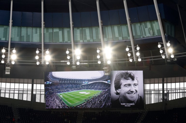 General view of an image of former football manager Terry Venables inside the stadium