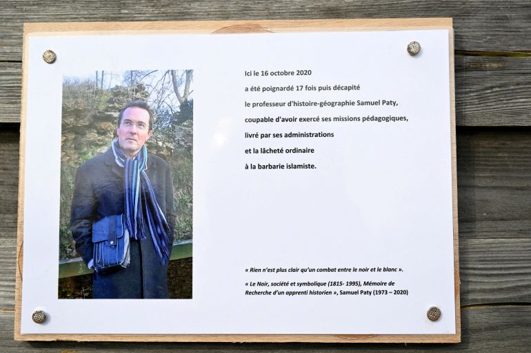 A memorial to slain French teacher Samuel Paty