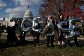 Protesters with Council on American-Islamic Relations (CAIR) to call for an immediate permanent ceasefire in Washington, US, November 28, 2023. [Leah Millis/Reuters]