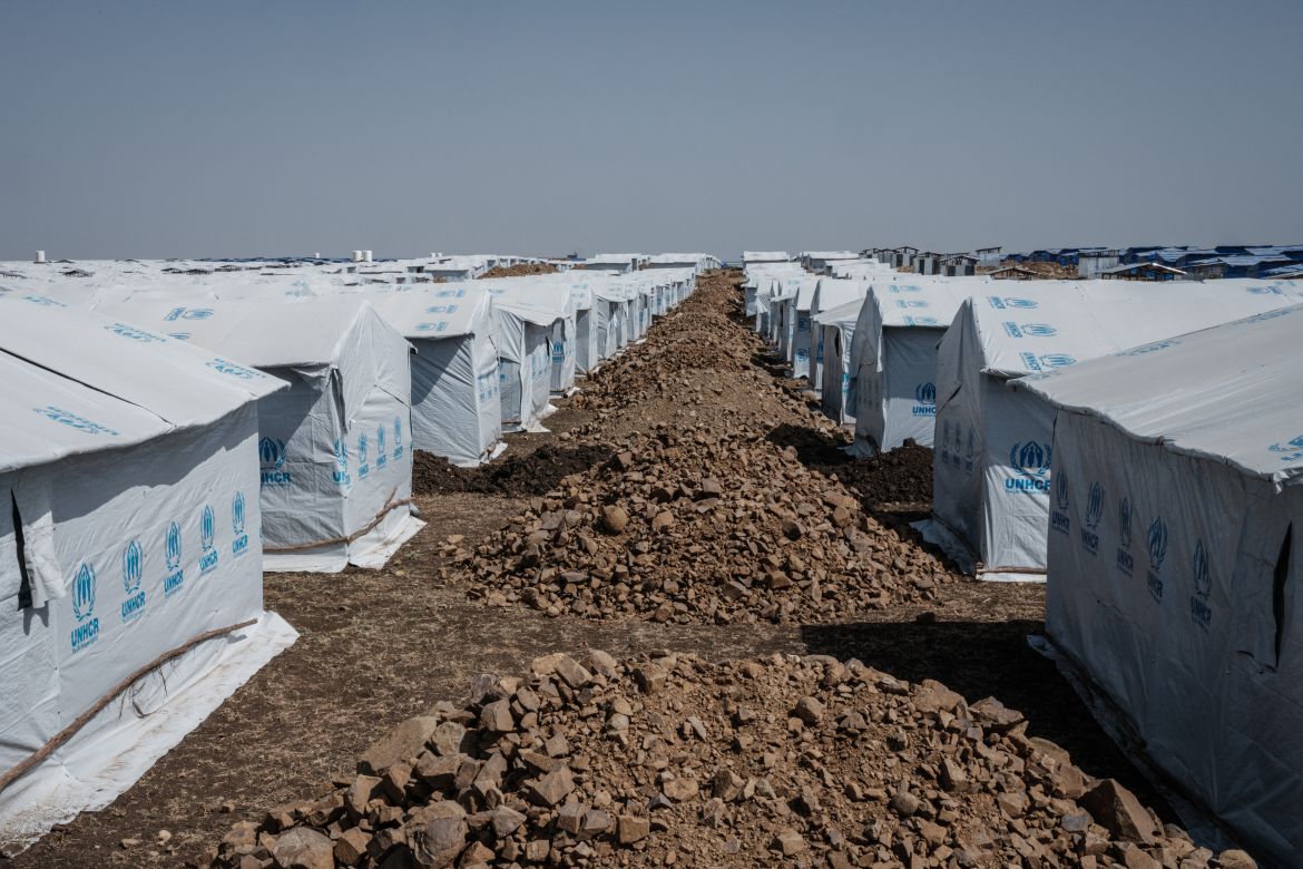 Shelters are seen at newly-erected IDP camp which will host about 19,000 people near Mekelle Industrial Park in Mekele, the capital of Tigray region, Ethiopia.