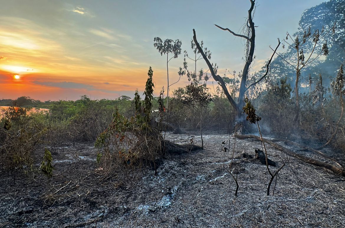 The scene of forest fires in the Pantanal wetland in Porto Jofre, Mato Grosso State, Brazil.