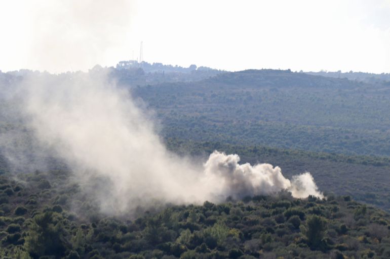 Smoke billows following Israeli shelling on the outskirts of Lebanon's southern village of Tair Harfa near the border with Israel on November 18, 2023. - Weeks of deadly skirmishes between Israel and armed factions in Lebanon, mainly Hezbollah, have largely been limited to border areas since the Israel-Hamas war began. (Photo by AFP)