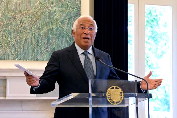Portuguese Prime Minister Antonio Costa gestures during a news conference in Lisbon