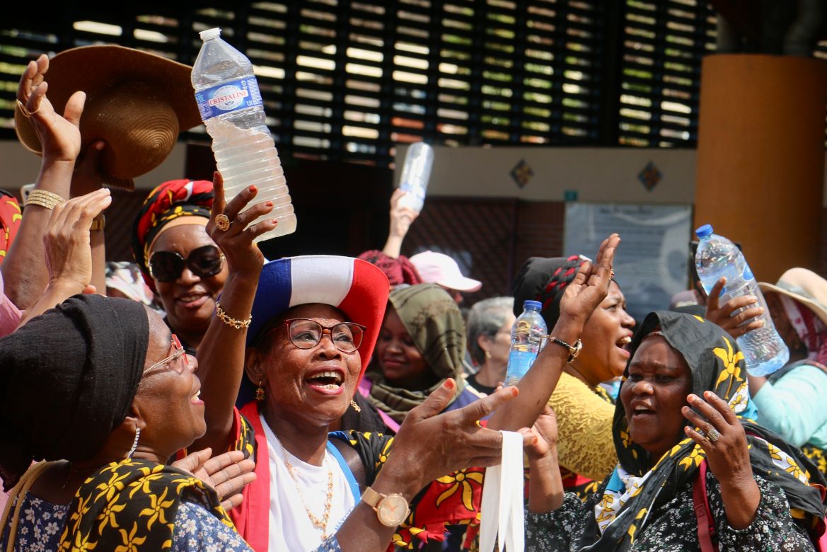 Demonstrators gather to protest the water crisis in Mamoudzou, on the French Indian Ocean territory of Mayotte.