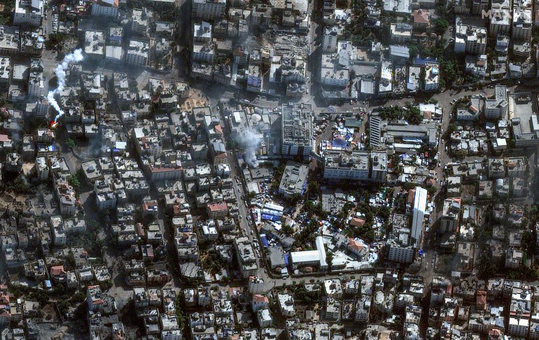 This image provided by Maxar Technologies shows al-Shifa hospital and surroundings in Gaza City, Saturday, Nov. 11