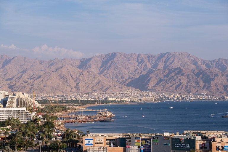 Waterfront Eilat looking towards the mountains of Jordan