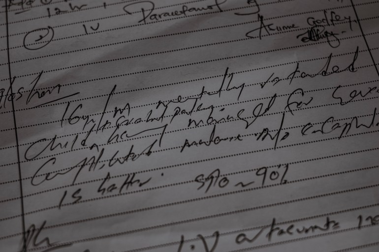 A photograph of a hospital record from one of Perez Mwase’s visits