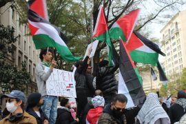 Protesters in Washington, DC, wave Palestinian flags and demand a ceasefire in Gaza on November 4 [Ali Harb/Al Jazeera]