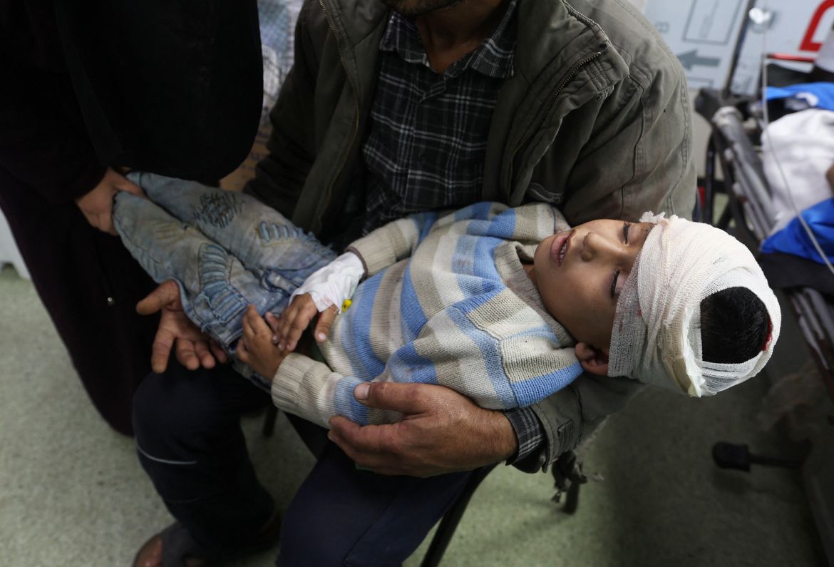 A Palestinian boy wounded in an Israeli strike