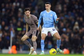 Tottenham Hotspur&#039;s Ben Davies in action with Manchester City&#039;s Phil Foden [Carl Recine/Reuters]