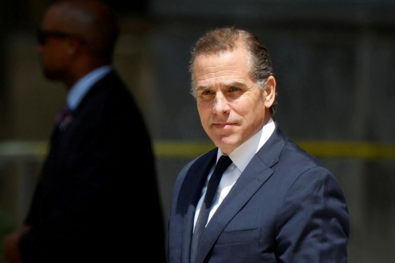 Hunter Biden, son of U.S. President Joe Biden, departs federal court after a plea hearing on two misdemeanor charges of willfully failing to pay income taxes in Wilmington, Delaware.