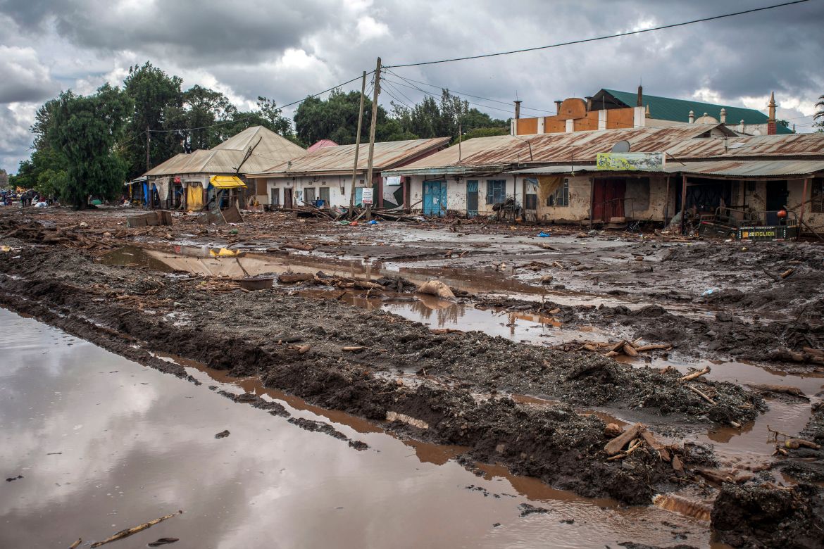 Streets are seen covered on mud following landslides and flooding triggered by heavy rainfall in Katesh, Tanzania.