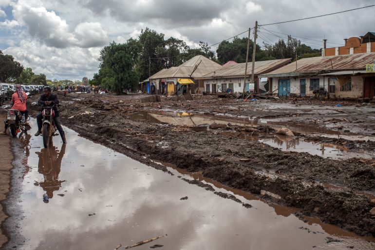 Streets are seen covered on mud following landslides and flooding triggered by heavy rainfall in Katesh, Tanzania.