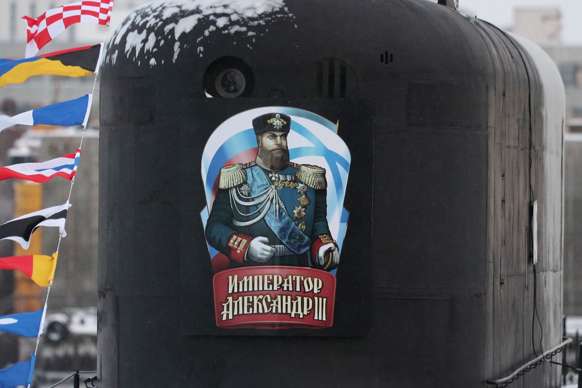 A picture of Alexander III painted on the outside of the conning tower of the Emperor Alexander III nuclear submarine