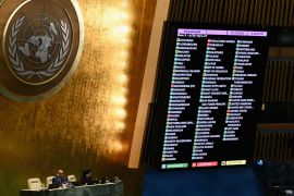 UNGA members vote on a non-binding resolution at the UN headquarters in New York