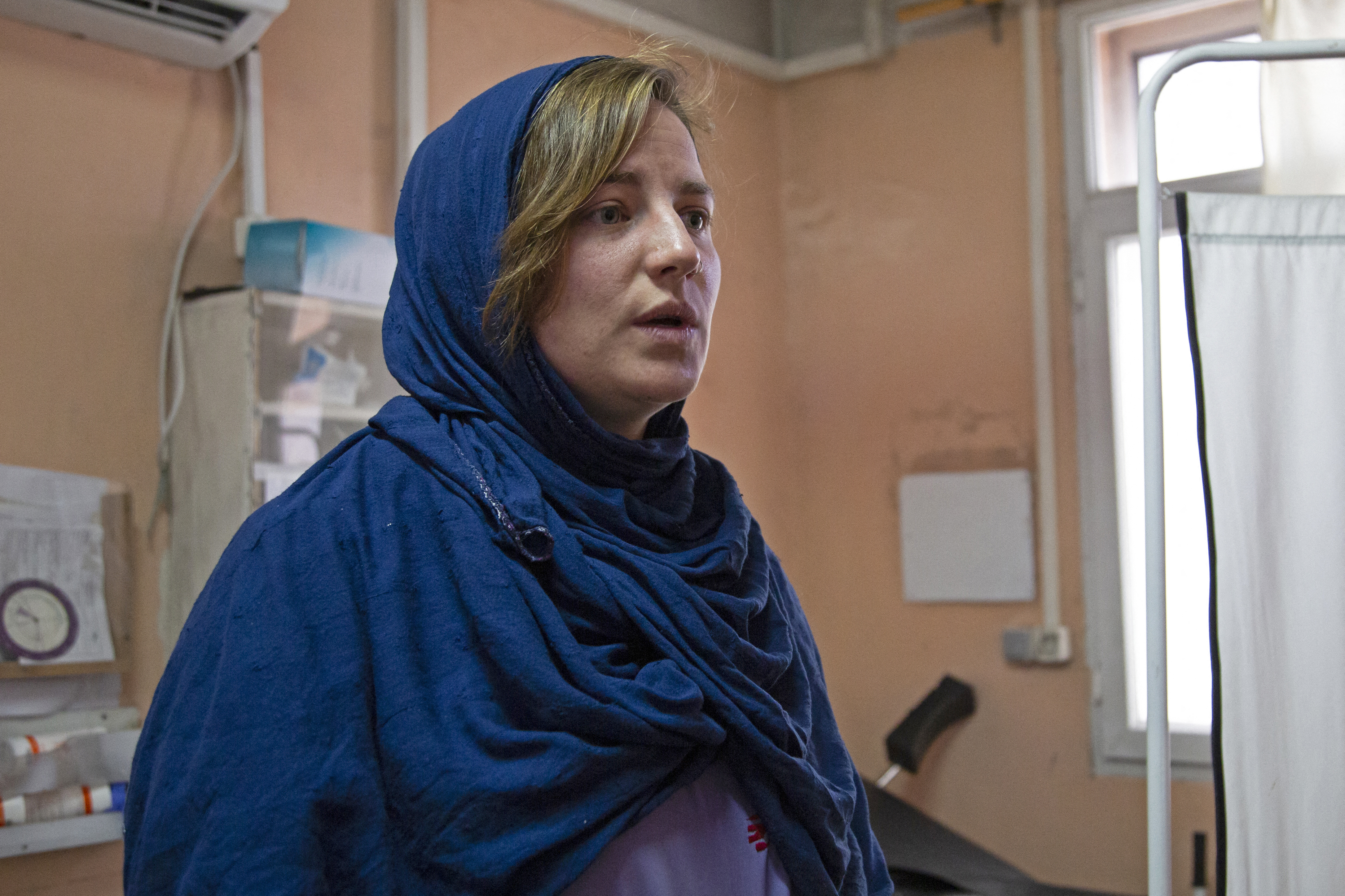 In this photograph taken on December 8, 2023, Argentinian gynecologist Tania Allekotte speaks during an interview with AFP at the Doctors Without Borders (MSF)-run maternity hospital in Khost.