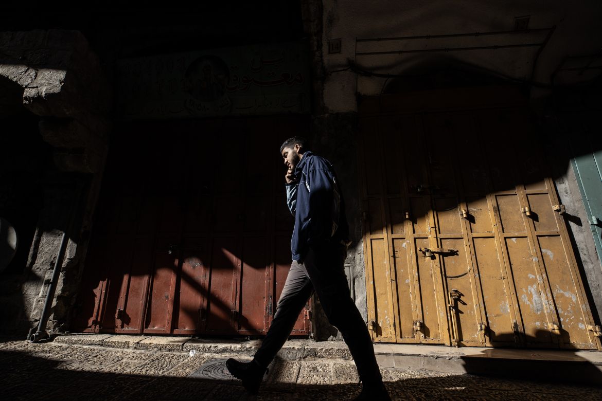 Closed shutters are viewed in East Jerusalem as part of the "Global Gaza Strike" day on December 11, 2023