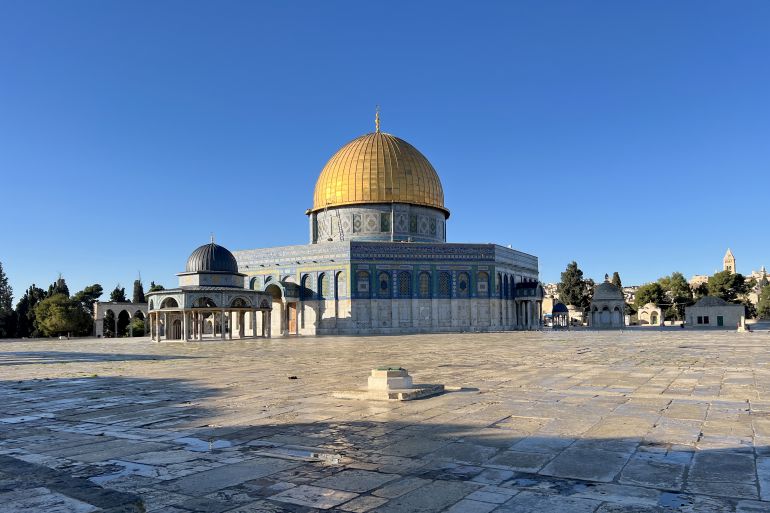 Al-Aqsa Mosque and its courtyard are seen empty