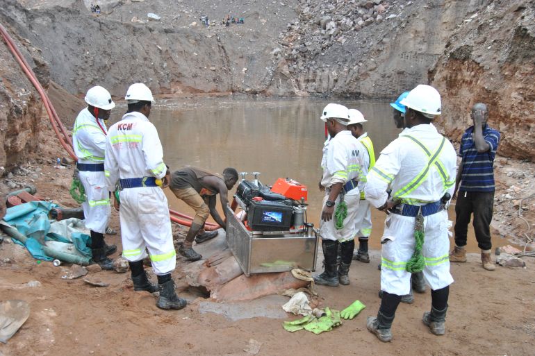 Mine workers are seen during a rescue mission in Chingola, Zambia