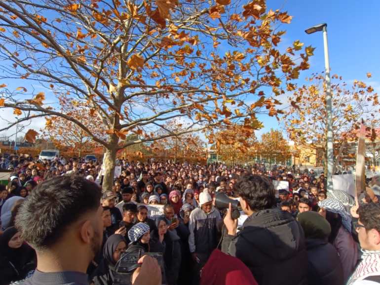 Students at the protest at Luton Sixth Form College [Courtesy Miheer Shet]