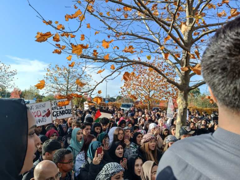 Students at the protest at Luton Sixth Form College on November 18, 2023 [Courtesy of Miheer Shet]