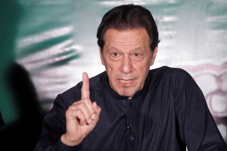 Pakistan's former Prime Minister Imran Khan gestures as he speaks to the members of the media at his residence in Lahore, Pakistan May 18, 2023. [Reuters/Mohsin Raza//File Photo]