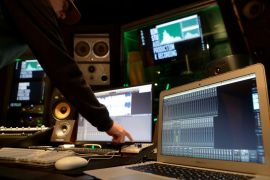 A sound designer works at a recording studio in Vienna, Austria, April 6, 2018.