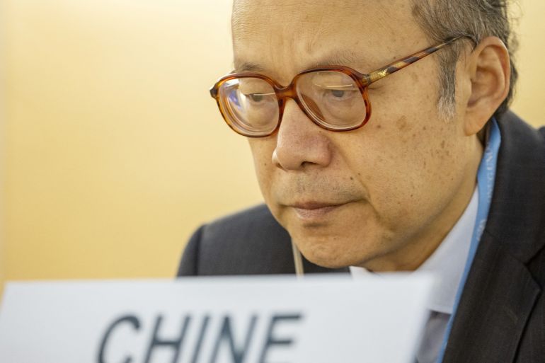 Ambassador of China to the United Nations Chen Xu attends the Human Rights Council in Geneva, Switzerland