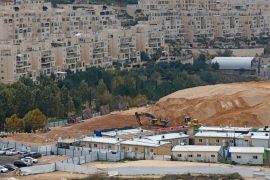 A picture shows construction work next to the Israeli settlement of Har Homa in the Israel-annexed East Jerusalem on December 7, 2023.